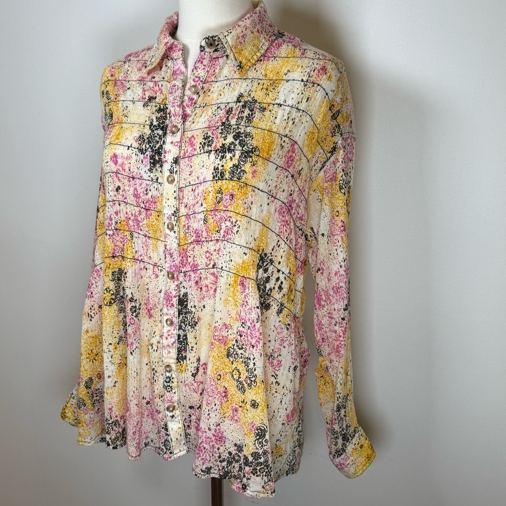 Pilcro | Anthropologie Smocked Buttondown Boho Blouse Women’s Size XXSP - Picture 7 of 12